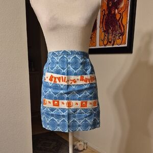Vintage Style Japonese Blue & Orange Cotton Apron W Pocket Pinafore Maekake